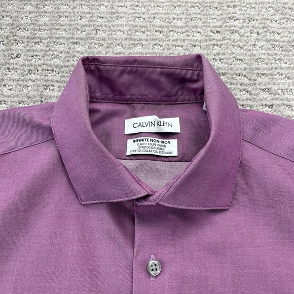 Calvin Klein CK Button Up Shirt Long Sleeve Men 16.5 34/35 Infinite Non-Iron - Picture 3 of 9